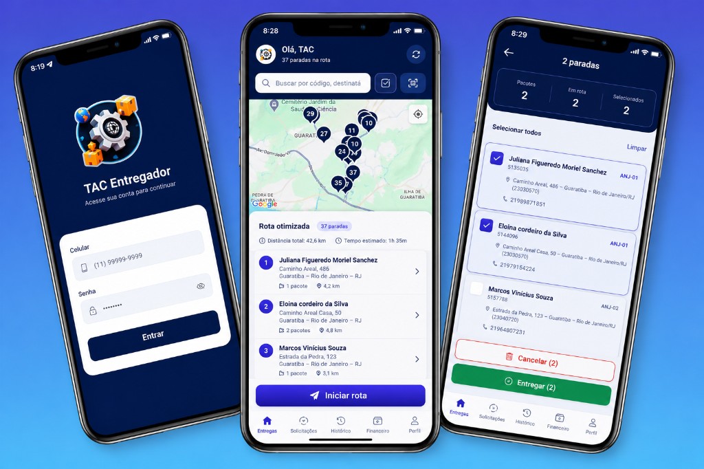 TAC Entregador — login, rota otimizada e confirmação de entregas no app